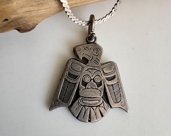 1980s Northwest Coast Hand Carved Eagle Pendant - Indigenous / First Nations Artisan - Power, Protection and Strength.
