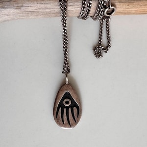 Riley Polequaptewa Hopi Bear Claw Silver Overlay Pendant on 23.5 “ Silver Chain