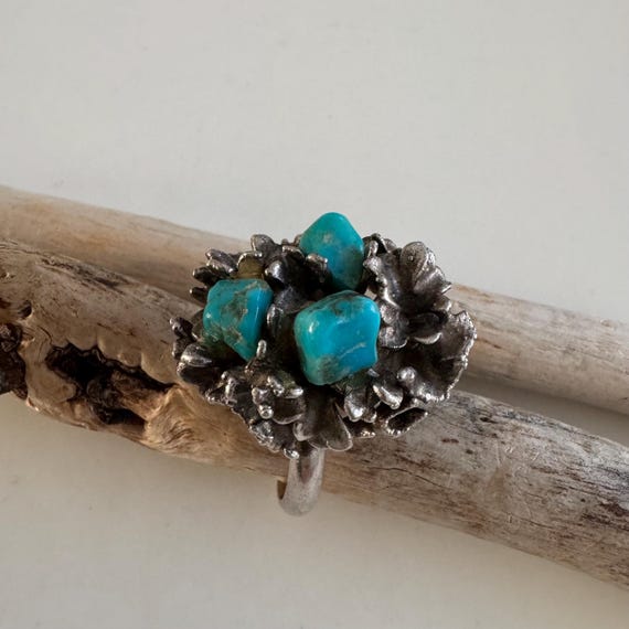 Brutalist Turquoise Nest Statement Ring – Vintage… - image 15