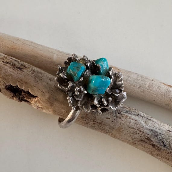 Brutalist Turquoise Nest Statement Ring – Vintage… - image 9