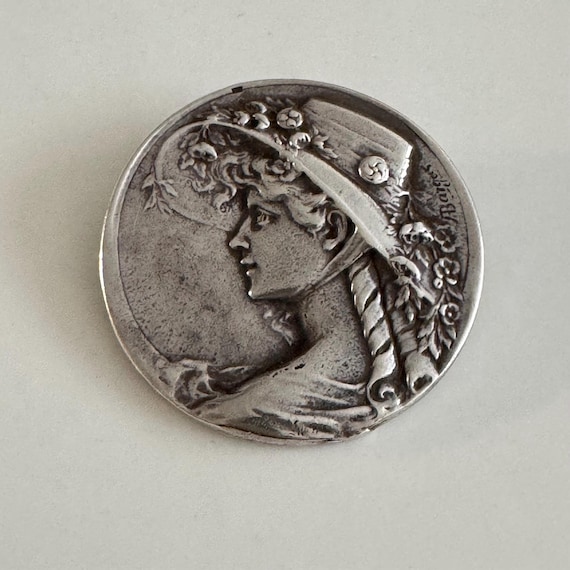 Art Nouveau Armand Bargas Sterling Silver Brooch Pendant - Gibson Girl