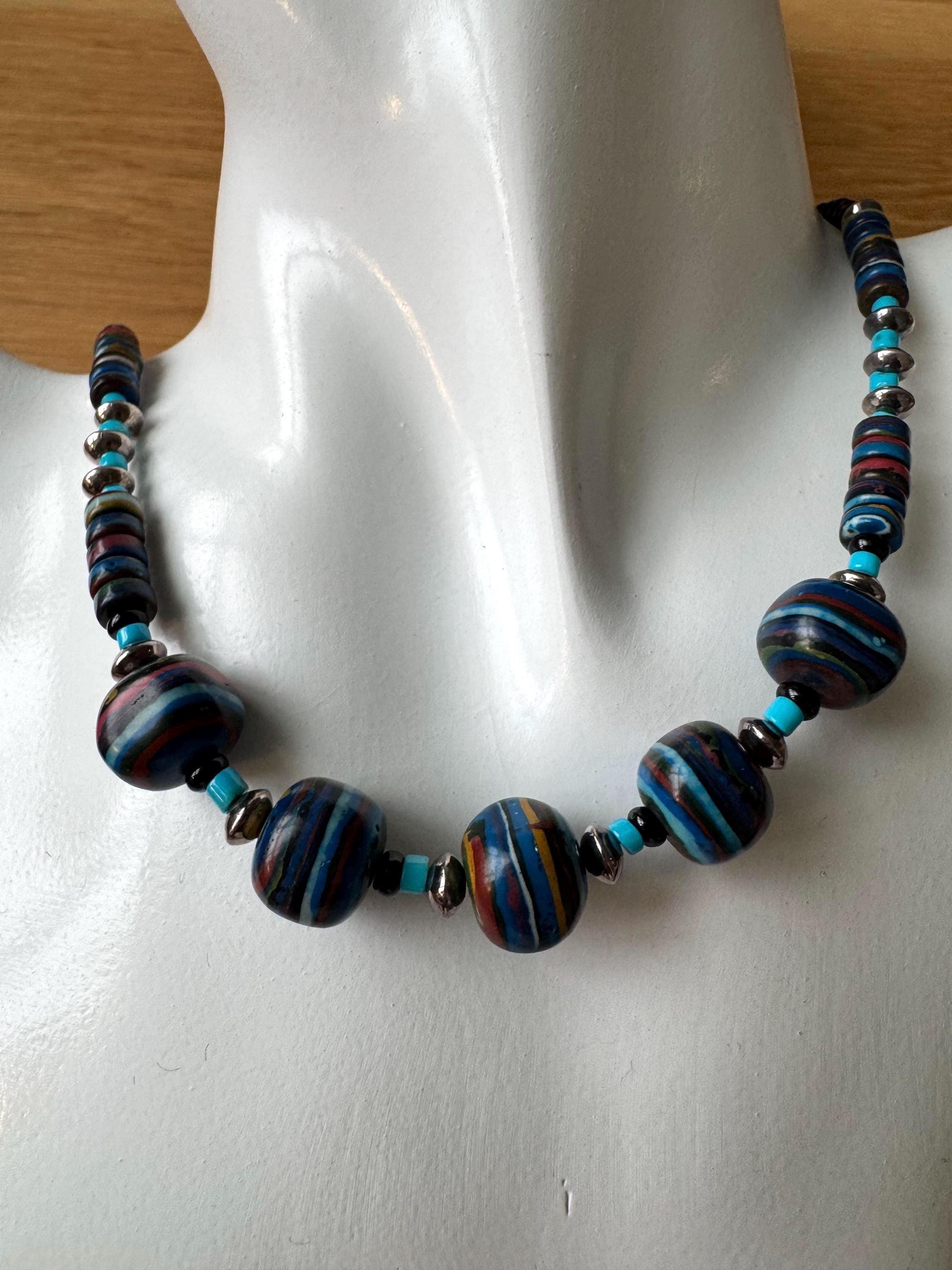 Running Bear Signed Navajo Vintage Sterling Multi Colors Bead