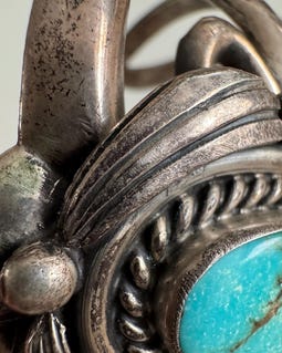 Vintage Navajo Dendritic Turquoise Sand Cast Coin Silver Heavy