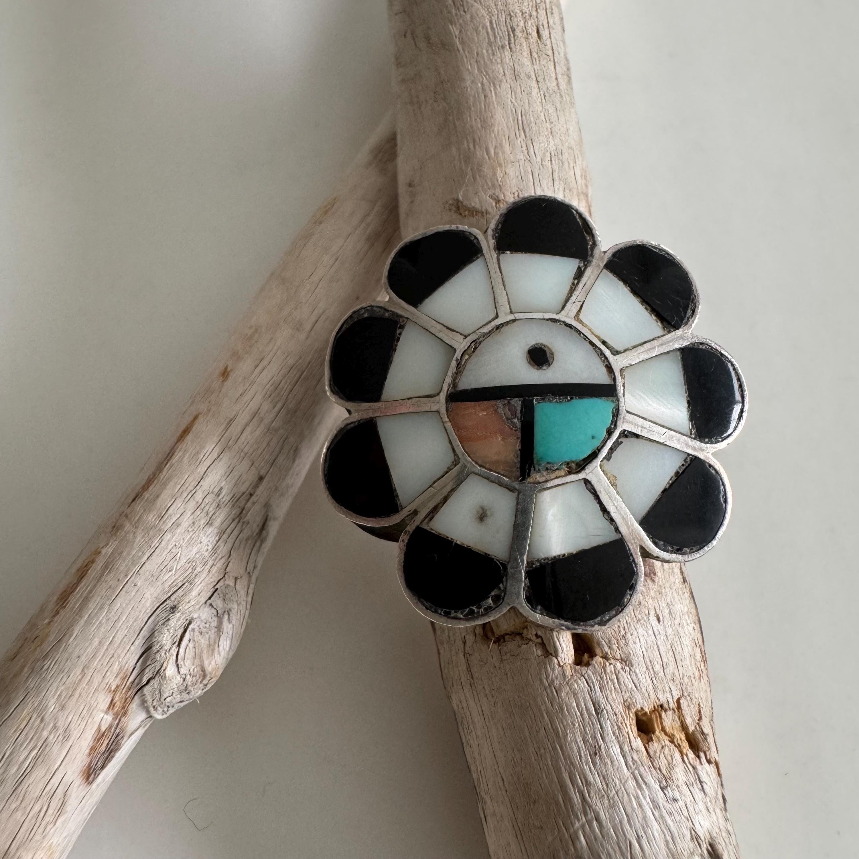 Vintage Zuni Sun Face Sterling Silver Inlay Ring, Size 7 - Etsy