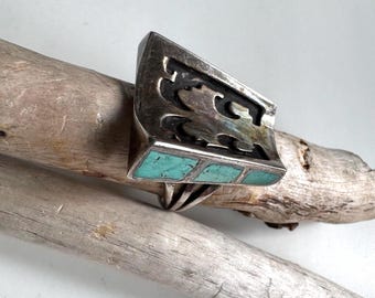 Navajo Artisan Lennie Parker Türkis Inlay Silber Ring / Size 5 US