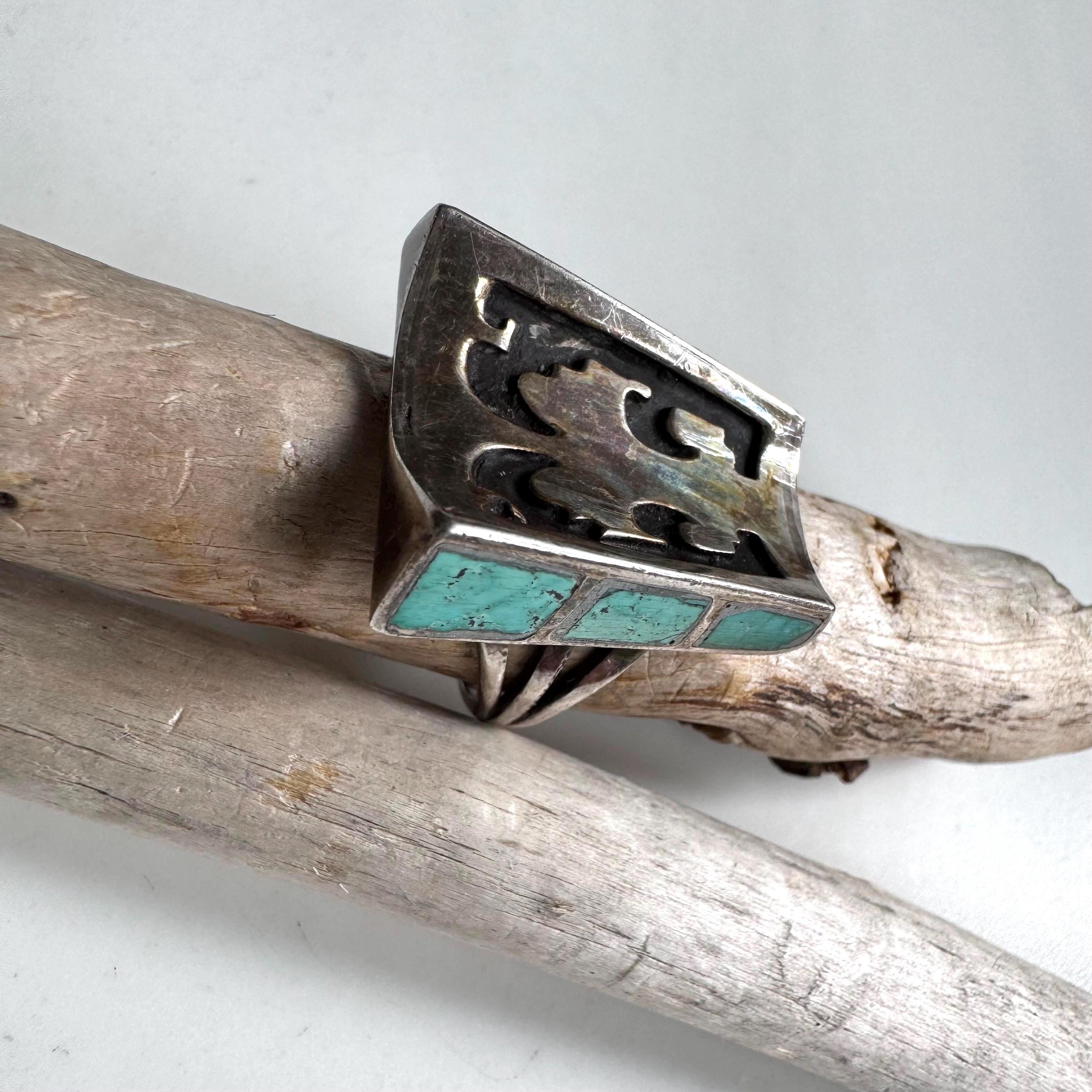 Navajo Artisan Lennie Parker Turquoise Inlay Silver Ring / Size 6