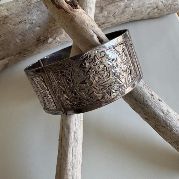Mid Century Sun God Panel Hinged Sterling Bracelet - Etsy