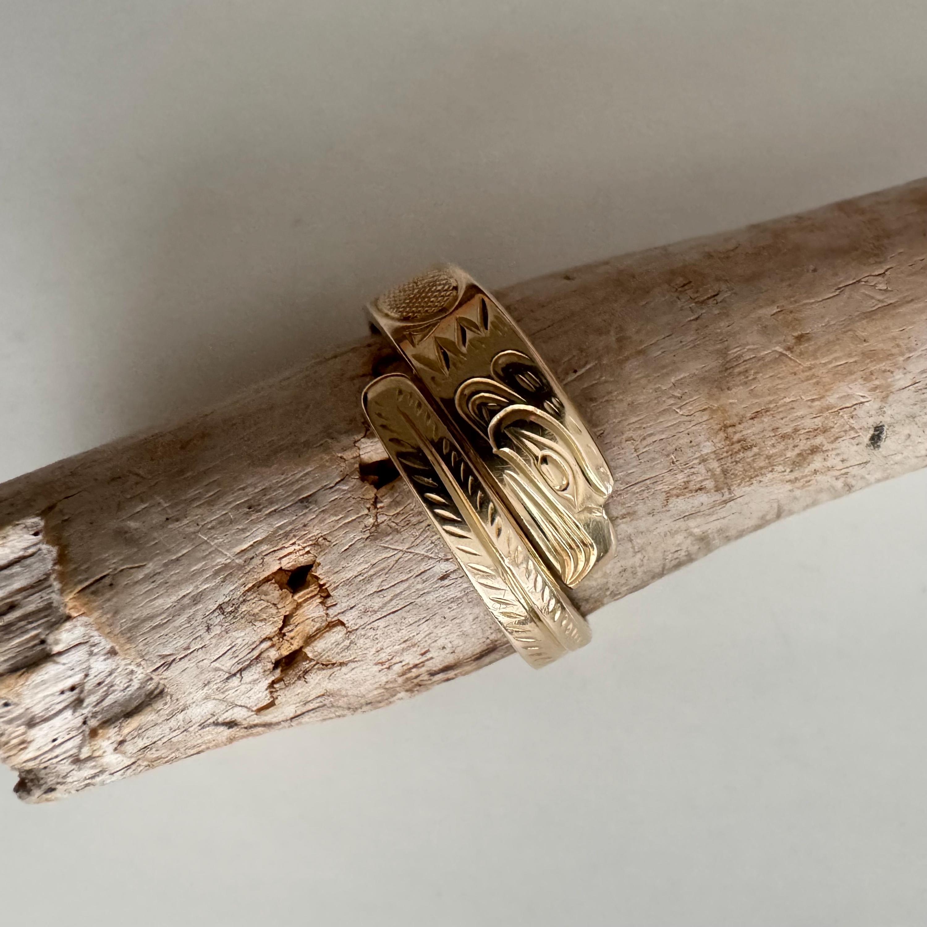Coast Salish Artisan Noel Brown 14 K Gold Eagle Wrap Ring / First