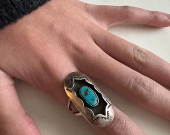 ヴィンテージ ナバホ シャドーボックス リング キングマン ターコイズ