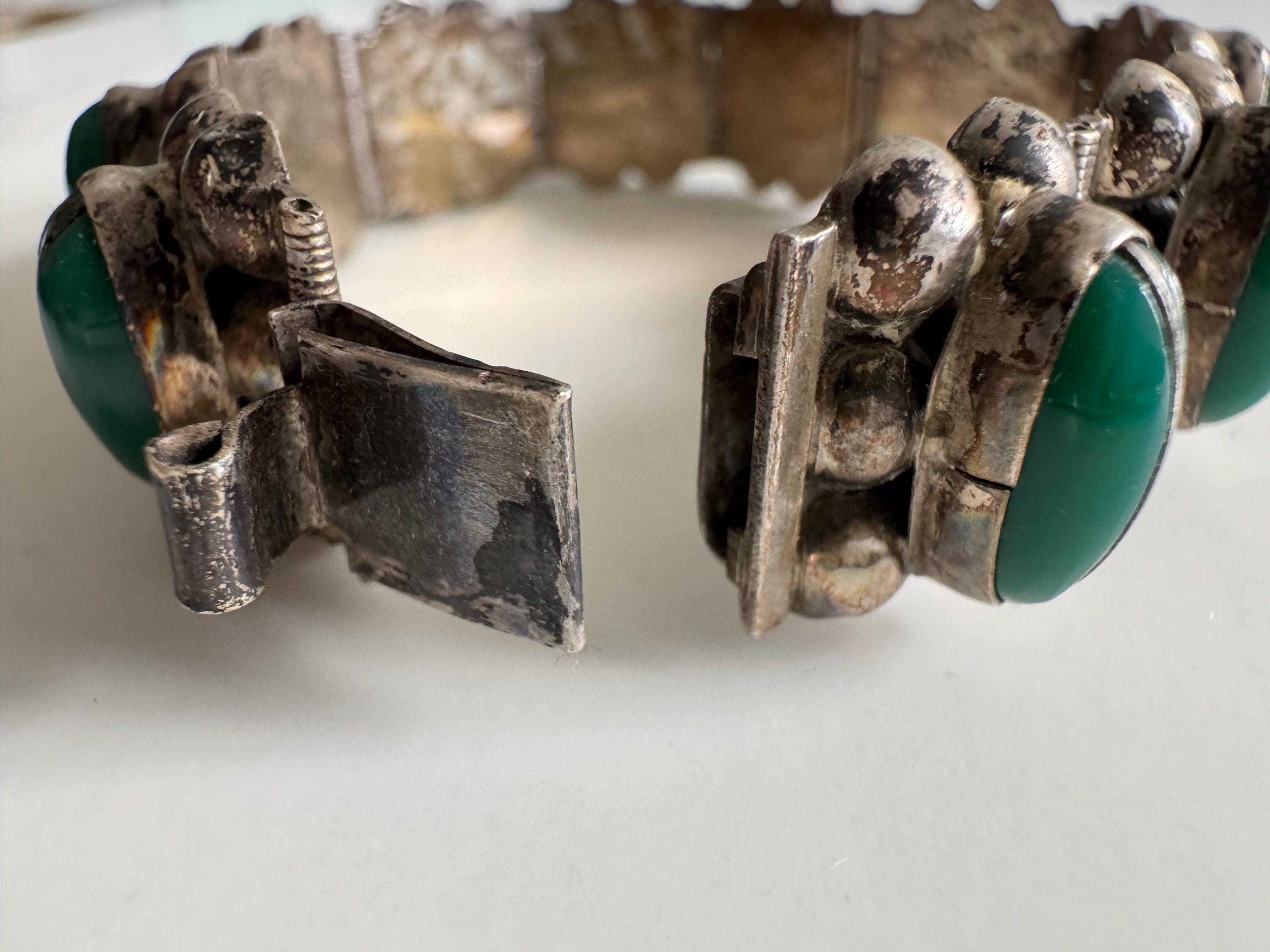 Mid-century Green Onyx Panel Sterling Silver Bracelet - Etsy
