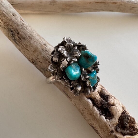 Brutalist Turquoise Nest Statement Ring – Vintage… - image 17