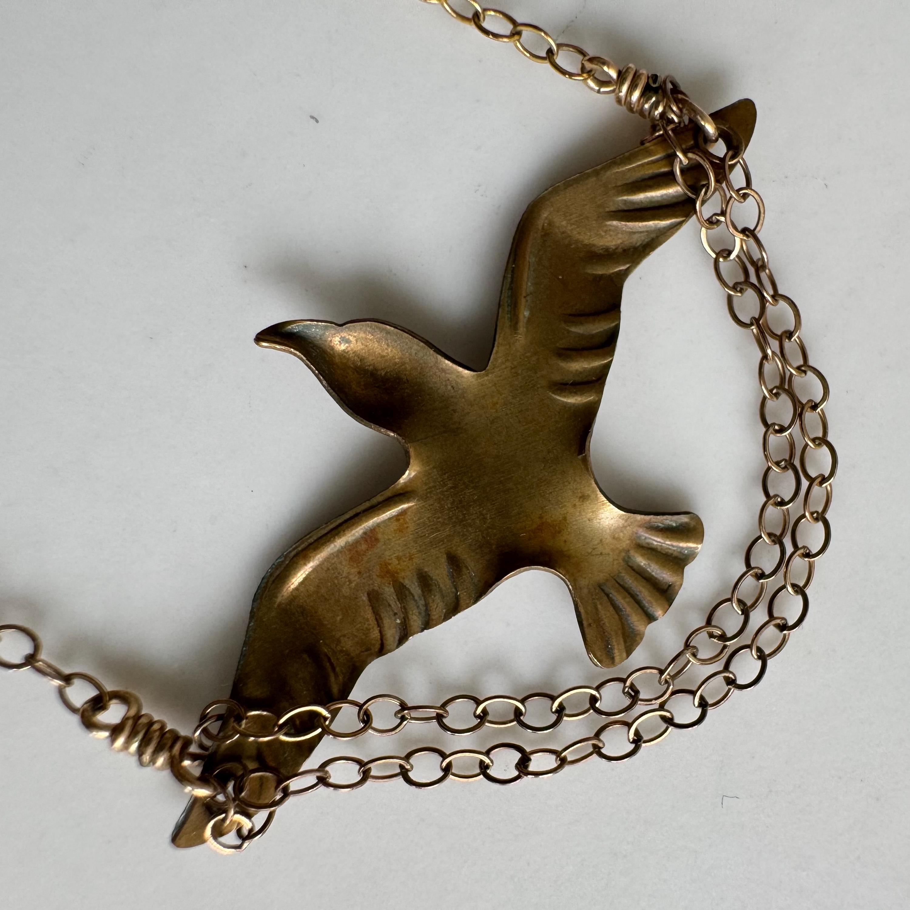 Pendentif Vintage Recto Verso Oiseau - Bijou Ancien - Occasion, Déjà Porté