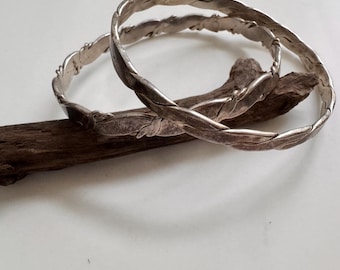 Bracelet Jonc Ouvrant En Argent Massif 925 - Design Moderniste Des Années 70 - Vintage, Très Bon état
