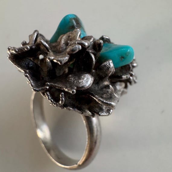 Brutalist Turquoise Nest Statement Ring – Vintage… - image 11
