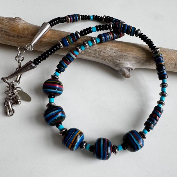 Running Bear Signed Navajo Vintage Sterling Multi Colors Bead