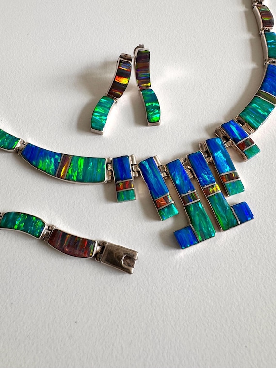Oscar Figueroa Escorcia Inlaid Opal Set Fine Silver 950 Jewelry
