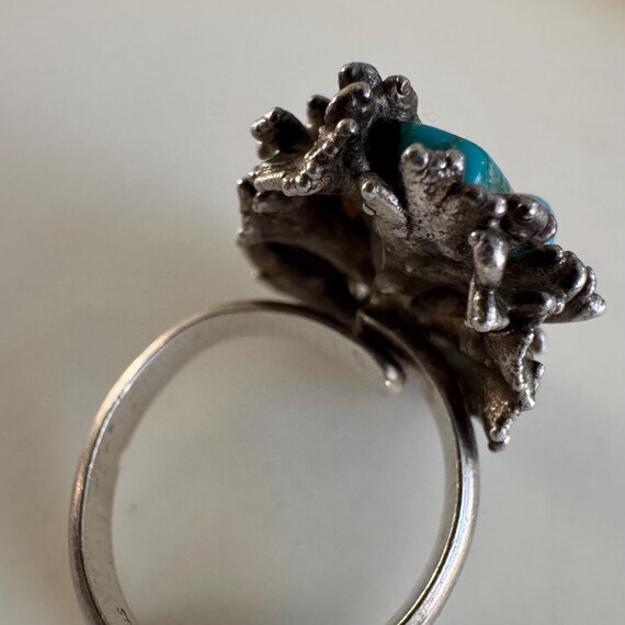 Brutalist Turquoise Nest Statement Ring – Vintage… - image 7