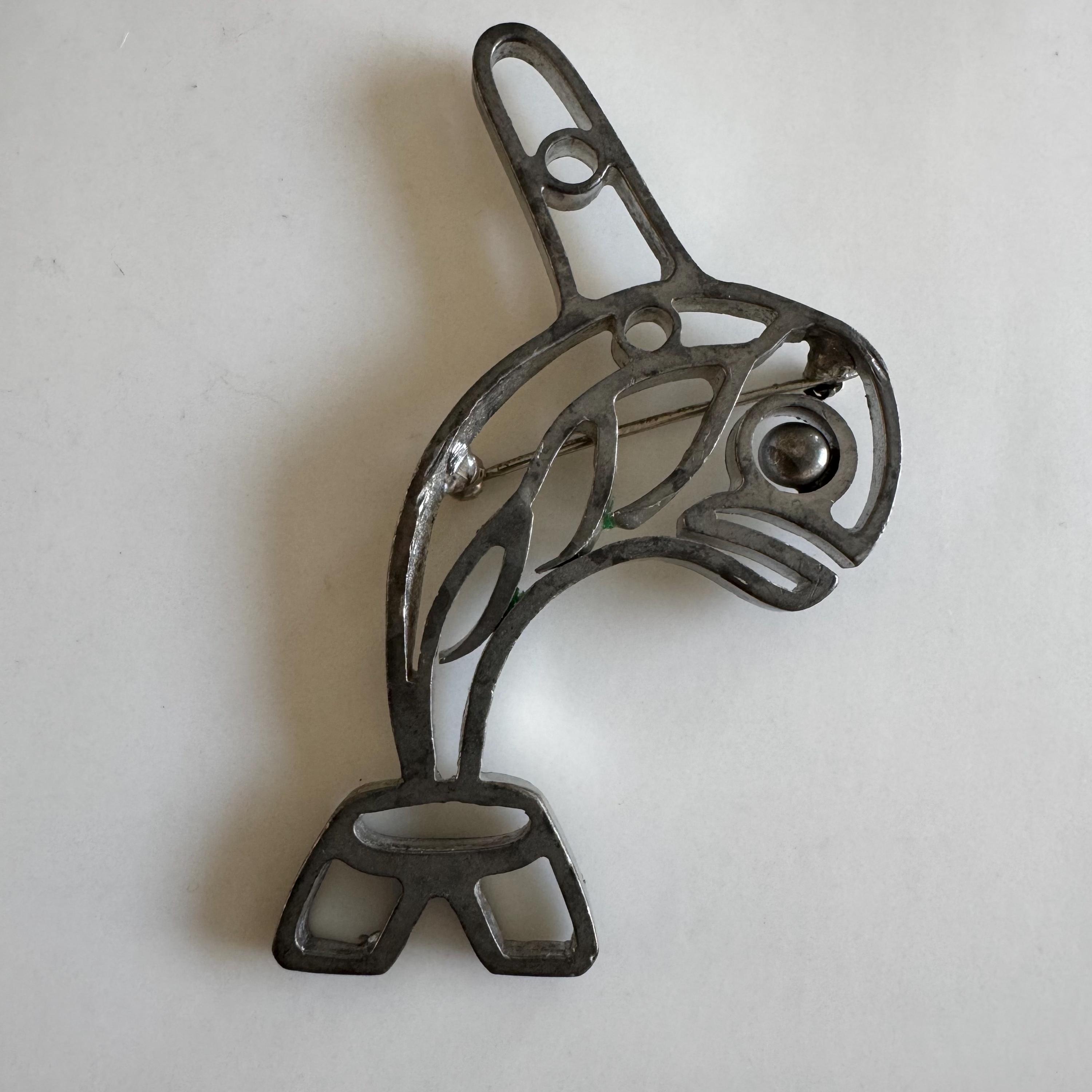 Pewter Orca - Killer Whale Brooch by Native Artisan AYE / Vintage
