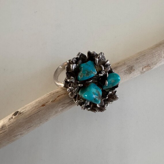 Brutalist Turquoise Nest Statement Ring – Vintage… - image 5