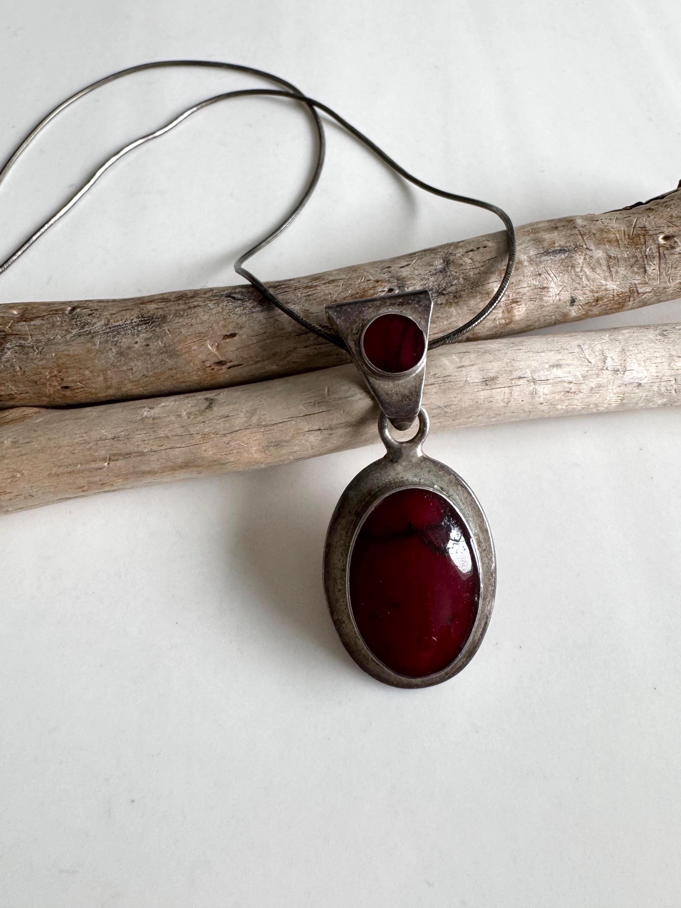 Vintage Red Jasper Sterling Silver Pendant Necklace - Etsy