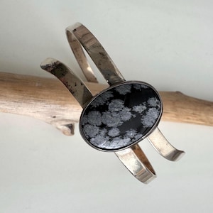 Snowflake Obsidian Modernist Silver Cuff Bracelet