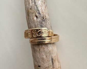 Coast Salish Artisan Noel Brown 14 K Gold Eagle Wrap Ring / First