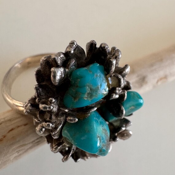 Brutalist Turquoise Nest Statement Ring – Vintage… - image 8