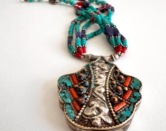 Vintage Tibetan Turquoise & Coral Necklace, 24 Inch Length - Etsy