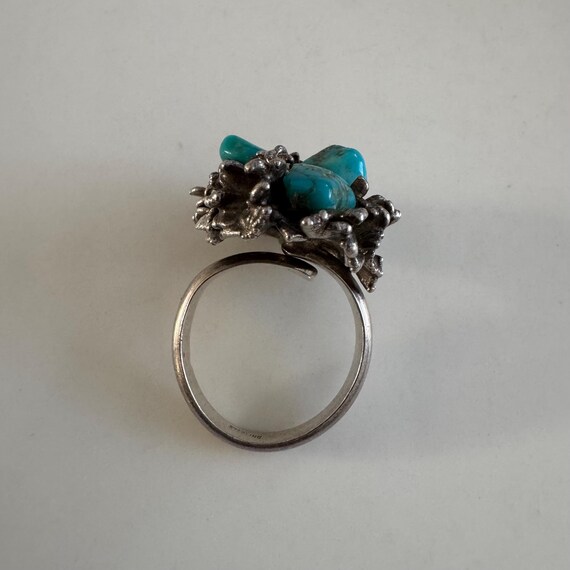 Brutalist Turquoise Nest Statement Ring – Vintage… - image 13
