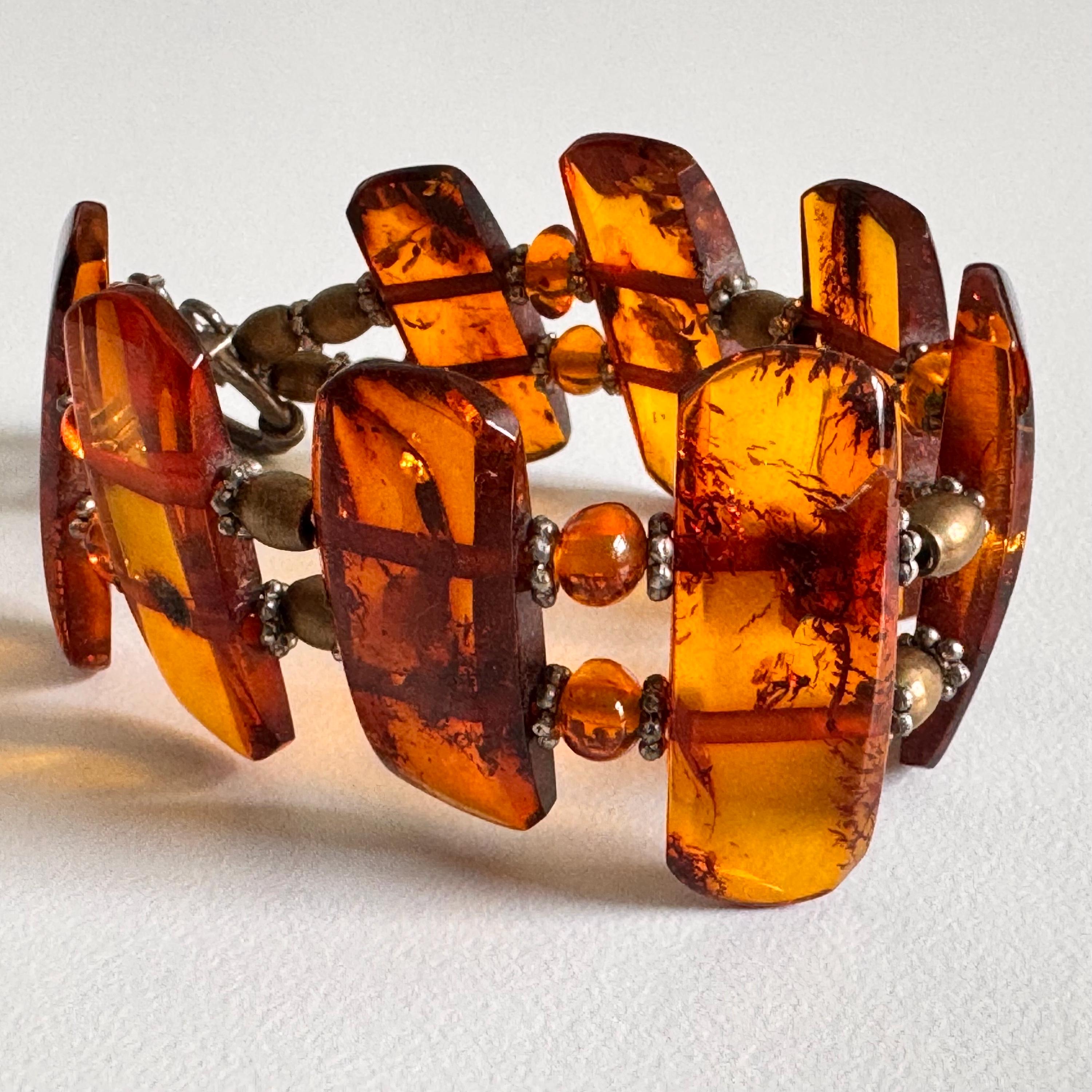 Vintage Cognac Baltic Amber Bracelet: Sterling Silver Clasp, 8