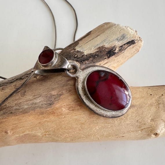 Vintage Red Jasper Sterling Silver Pendant Necklace - Etsy
