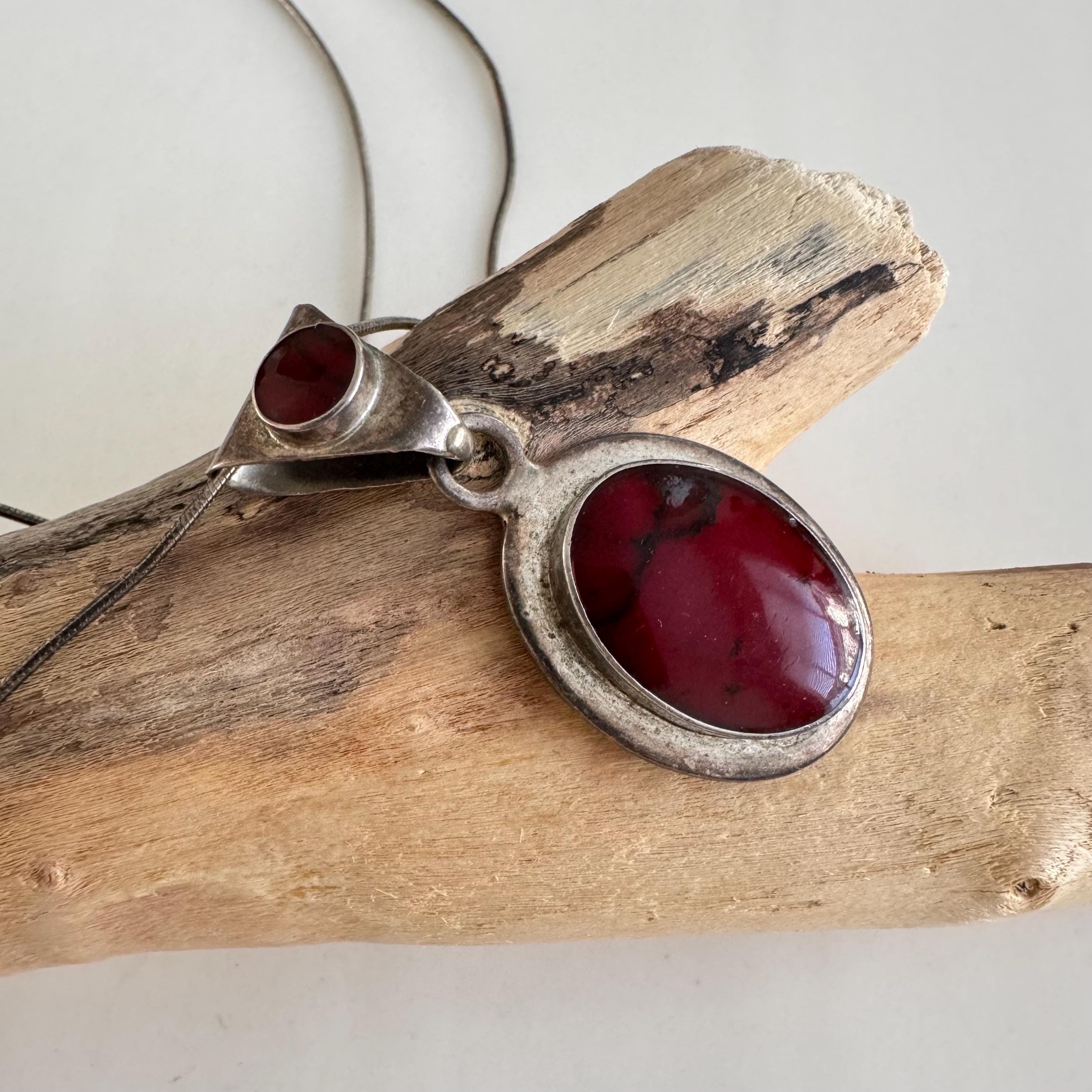 ネックレス・ペンダント Red Jasper Pendant SILVER 925 Vintage Red Jasper Sterling Silver Pendant Necklace - Etsy