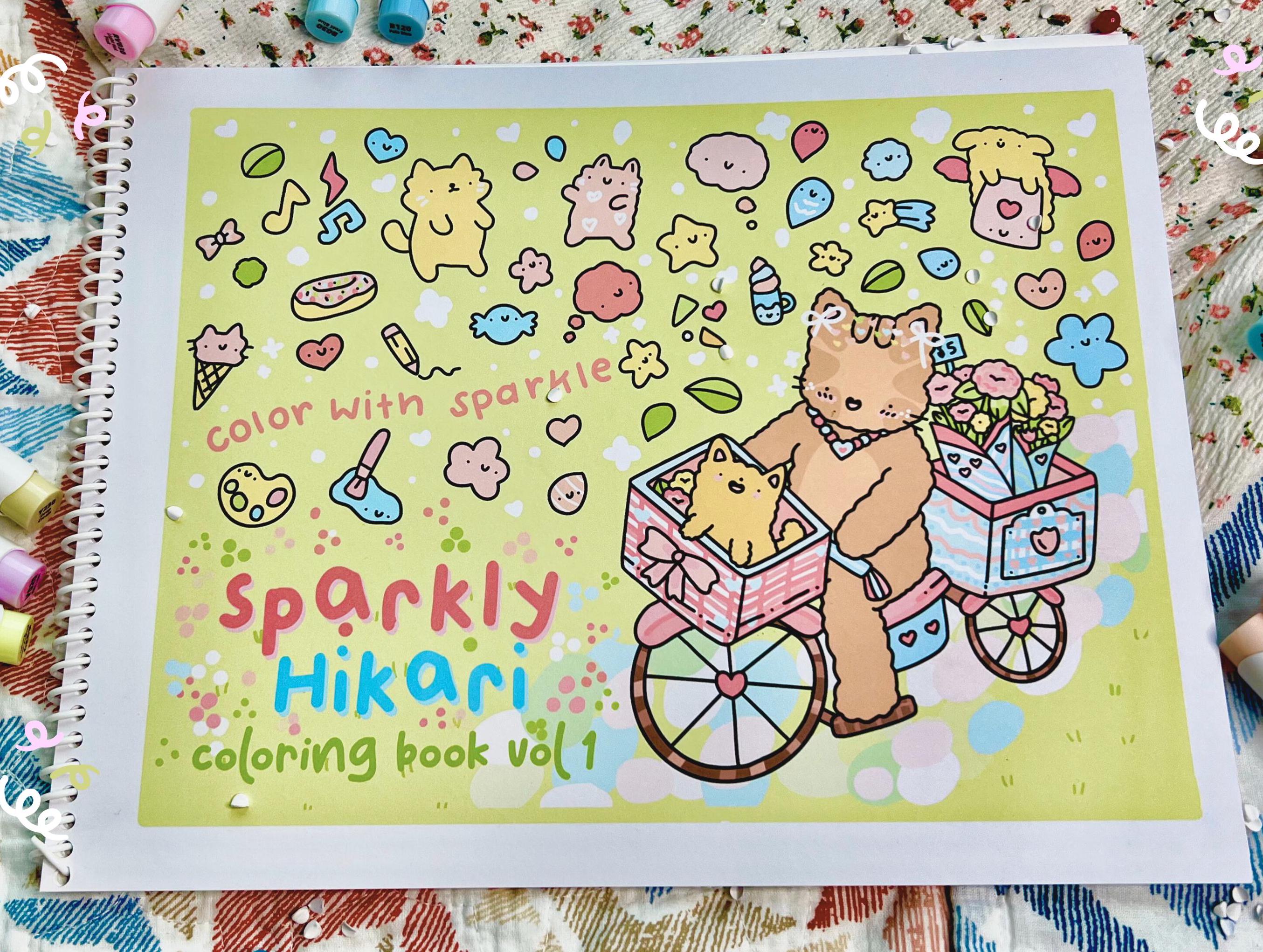 Sparkly Hikari Cute Cats Coloring Book Volume 1: Fall Summer Winter Spring Creative Coloring forAdults and Kids with Spiral Bound
