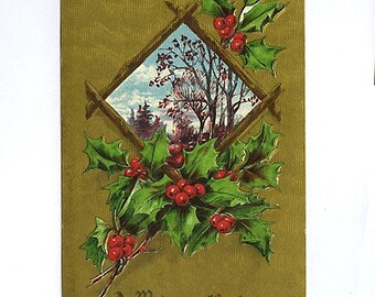 Vintage Christmas Postcard-A Merry Christmas