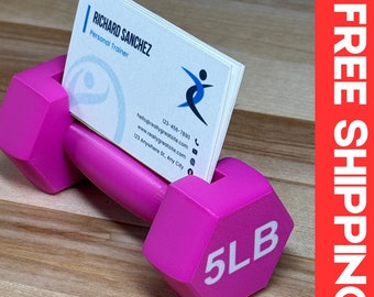 Dumbbell Business Card Holder • Fitness Desk Organizer • Gym Office Decor Gift for Trainers & Fitness Lovers