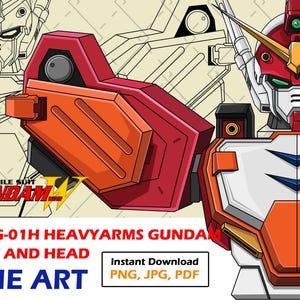 Gundam Heavyarms Bust Line Art - Vista frontale Mecha (download digitale) immagine 1