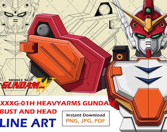 Gundam Heavyarms Bust Line Art - Front View Mecha (Digital Download)