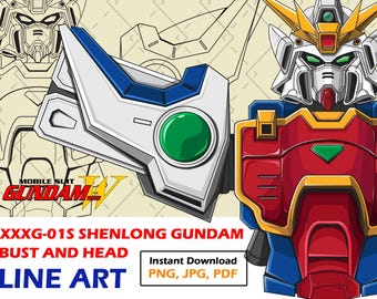 Gundam Shenlong Bust Line Art - Vista frontale Mecha (download digitale)
