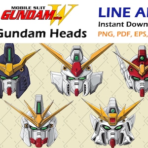 Mobile Suit Gundam Wing - 5 Gundam Heads Front View - Mecha