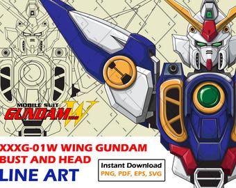 Gundam Wing Bust Line Art - Vista frontale Mecha (download digitale)