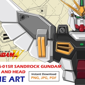 Busto de Gundam Sandrock: Dibujo lineal - Mecha frontal (Descarga digital) imagen 1