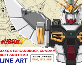 Gundam Sandrock Bust Line Art - Front View Mecha (Digital Download)