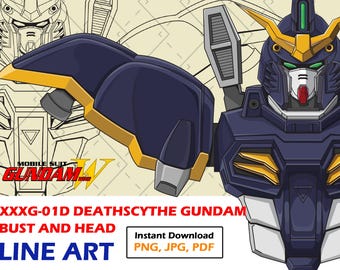 Gundam Deathscythe Bust Line Art - Vista frontale Mecha (download digitale)