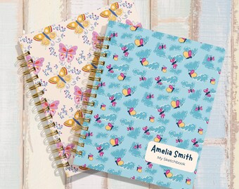 Sketchbook Journal Notebook Kids Art Gift Personalized Drawings Blank pages Butterflies design