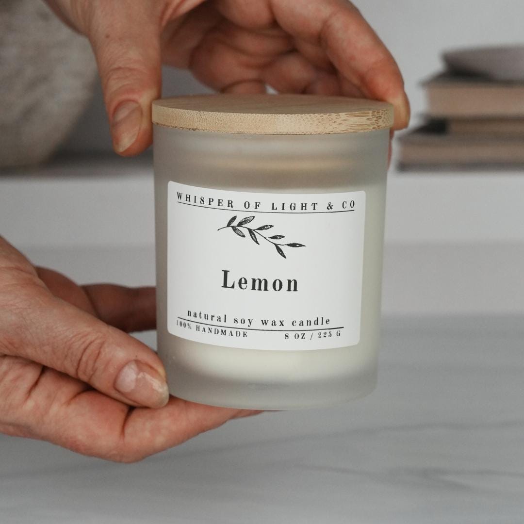 LEMON SOY CANDLE Organic Soy Wax Container Candle, Aromatherapy Candle, 8 oz Handmade Soy Candle, Scented Candle, Aesthetic Candles Decor