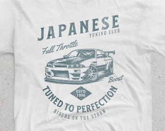 Japanese Tuning Club. Crewneck T-shirt for tuners. JDM t-shirt. Car guy shirt. Car ethusiasts shirt. Graphic tee.
