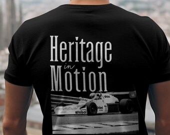 Heritage In Motion Vintage Heavyweight Crewneck T-shirt for Formula 1 fans and motorsport enthusiasts.
