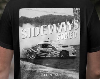 Sideways Drifting JDM Heavyweight Crewneck T-shirt for Car guys drift fans and motorsport enthusiasts, streetwear style shirt