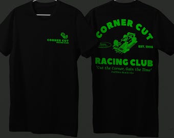 Club de carreras Corner Cut. Camiseta retro con estampado trasero de los 90. Camiseta del club de pilotos de carreras de productos de Fórmula 1. Camiseta del día de la carrera. Regalo para él Gráfico vintage