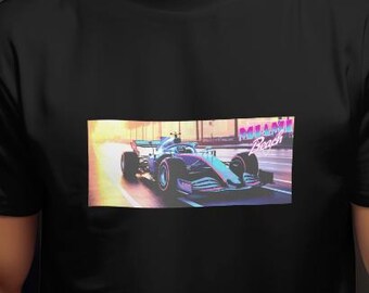 Miami Beach Formula Art Graphic Crewneck T-shirt for Formula 1 fans. F1 merch. Formula One clothing. Motorsport Apparel. Race Day Shirt.